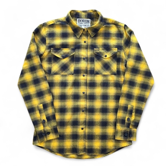 Dixxon Flannel Co Form & Function Black/Yellow Plaid Flannel Pearl Snap Women L - Picture 1 of 9